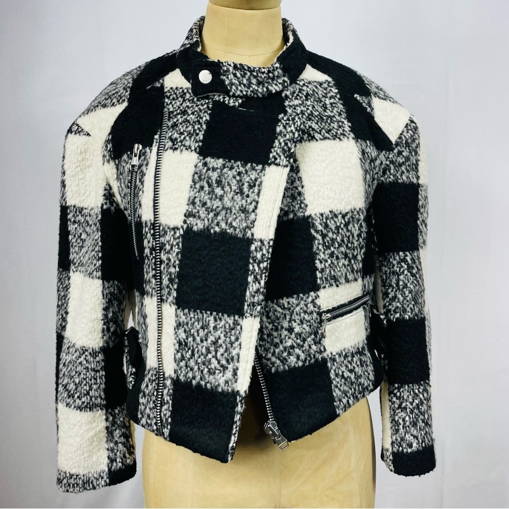 Preppy Bomber Moto Jacket 1 SM SLY Tokyo Buffalo Plaid Black Contemporary Aspen